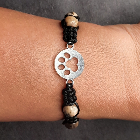Paw print macrame bracelet, dog men's/  women's - Picture 2 of 4